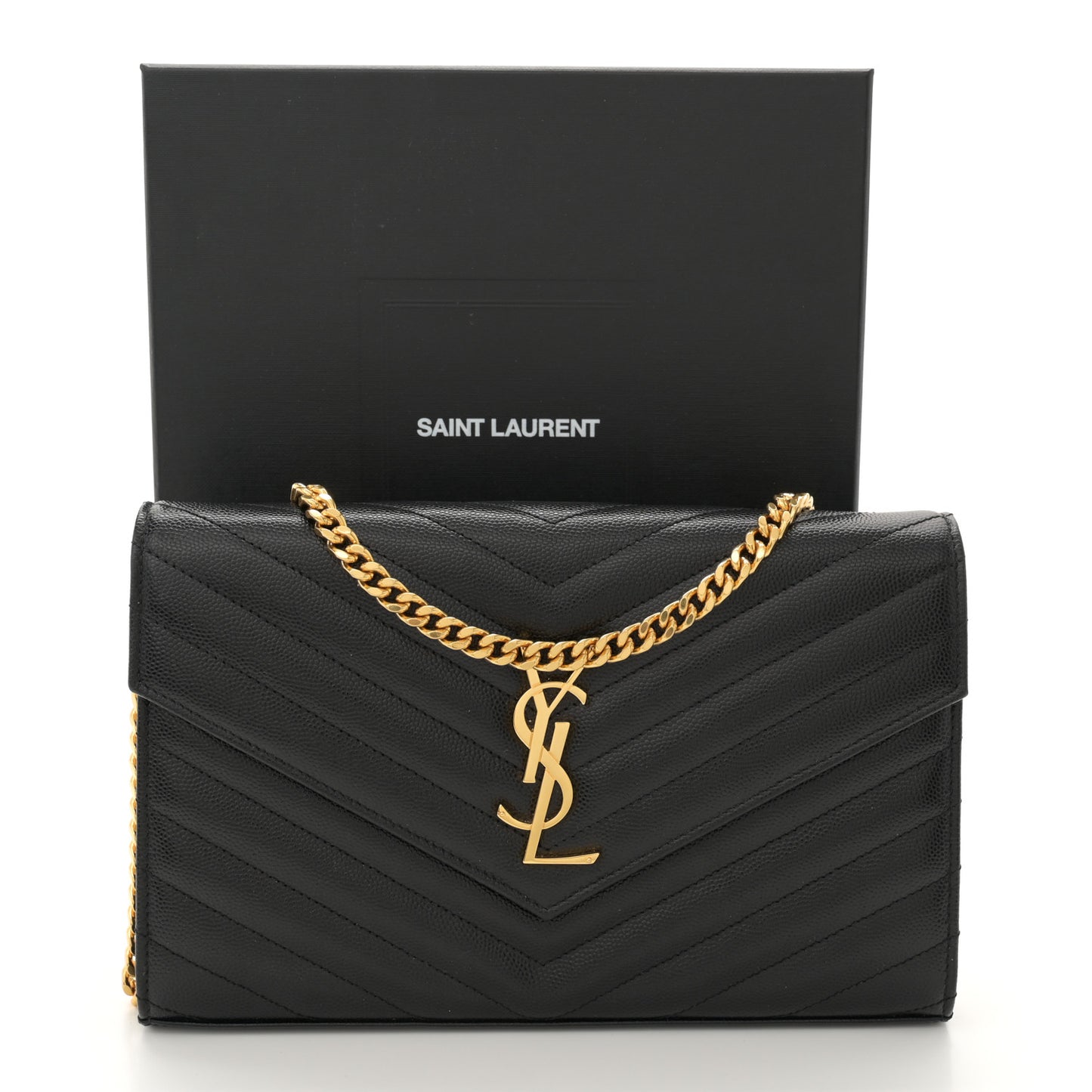 Grain De Poudre Matelasse Chevron Monogram Chain Wallet Black