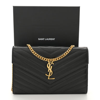 Saint Laurent Grain De Poudre Matelasse Chevron Monogram Chain Wallet Black 12 of 12