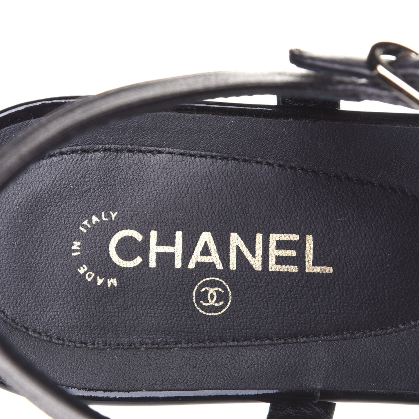 Patent Lambskin Camellia Thong Sandals 38.5 Black
