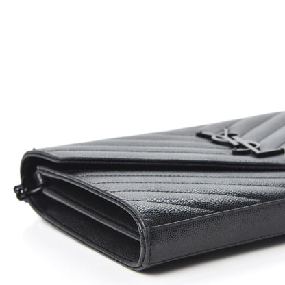 Saint Laurent Grain De Poudre Matelasse Chevron Monogram Chain Wallet Black 4 of 9