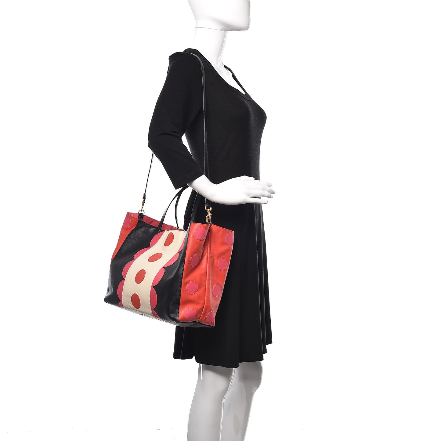 Calfskin Carmen Medium Tote Black Deep Rose