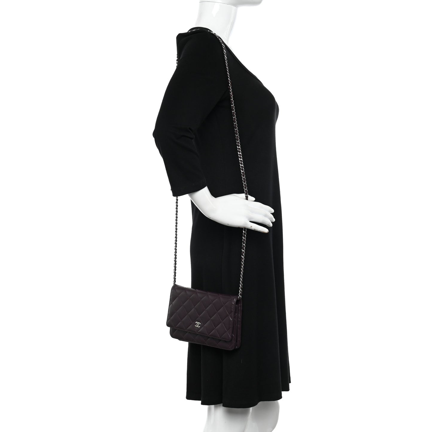 Lambskin Quilted Wallet On Chain WOC Purple
