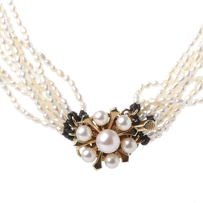 Mikimoto 14K Yellow Gold Akoya Seed Pearl Multi Strand Necklace 28" 6 of 7