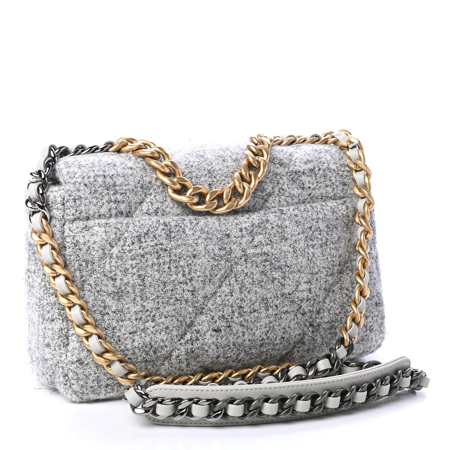 Tweed Quilted Medium Chanel 19 Flap Grey Ecru