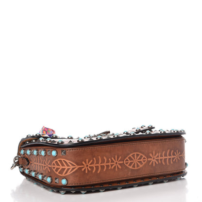 Valentino Garavani Calfskin Embossed Medium Guitar Strap Rockstud Rolling Flap Saddle Bag Tan 4 of 7