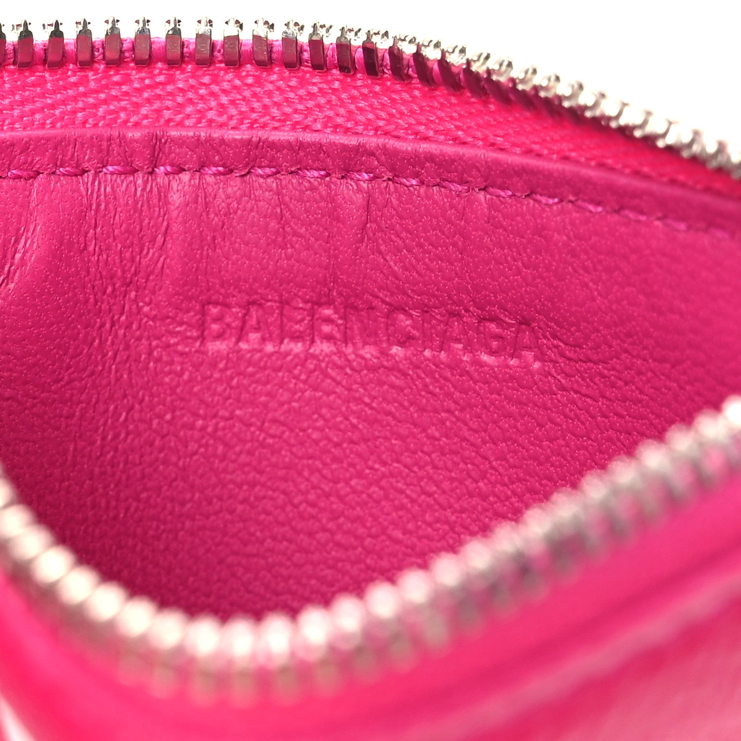 Balenciaga Grained Calfskin Miami Logo Cash Coin Card Holder On Keychain Fuchsia 6 of 8