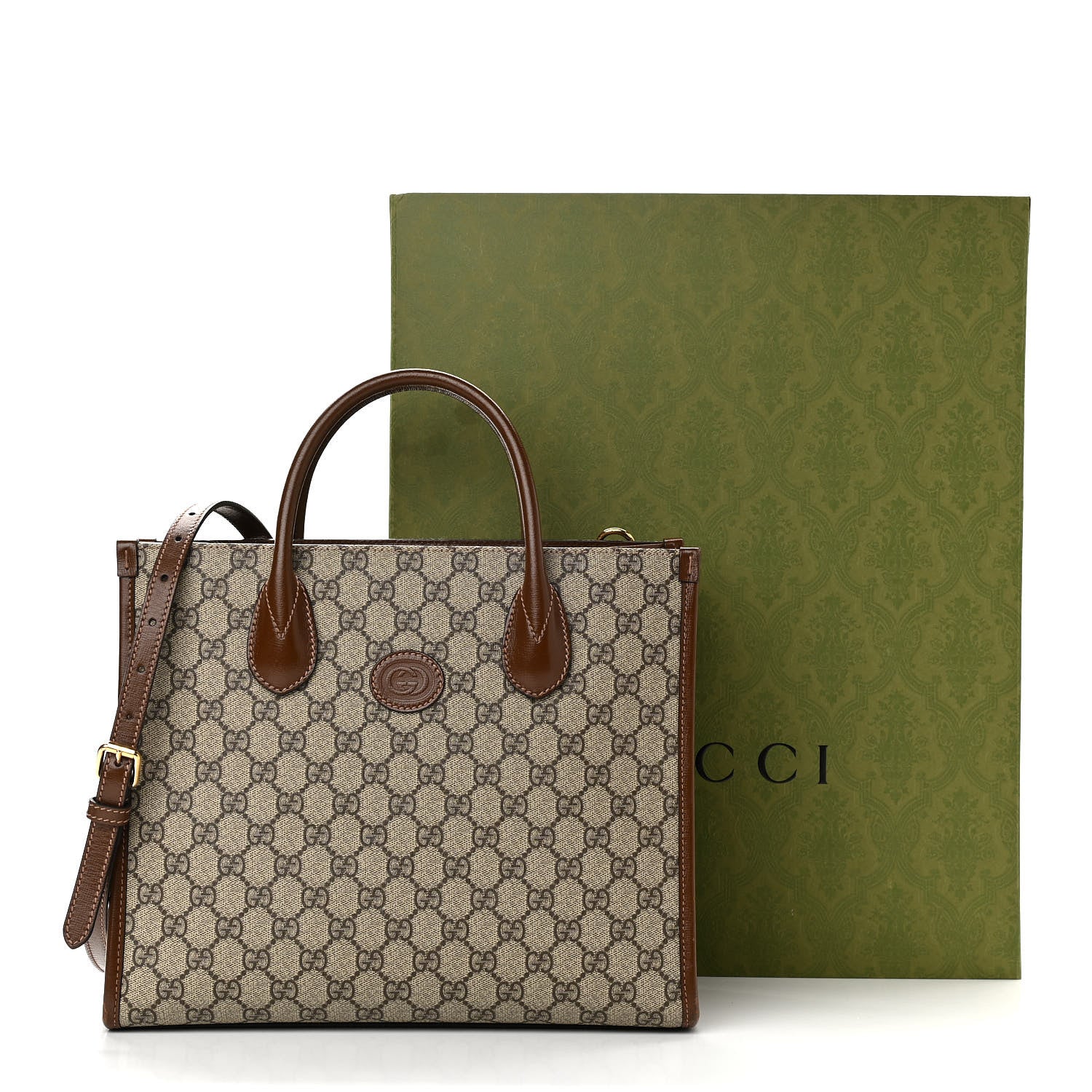 Gucci GG Supreme Monogram Azalea Calfskin Small Retro Interlocking G Tote Bag Beige Ebony Brown Sugar 16 of 16