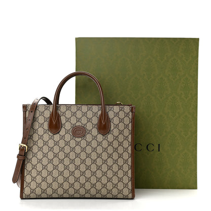 Gucci GG Supreme Monogram Azalea Calfskin Small Retro Interlocking G Tote Bag Beige Ebony Brown Sugar 16 of 16