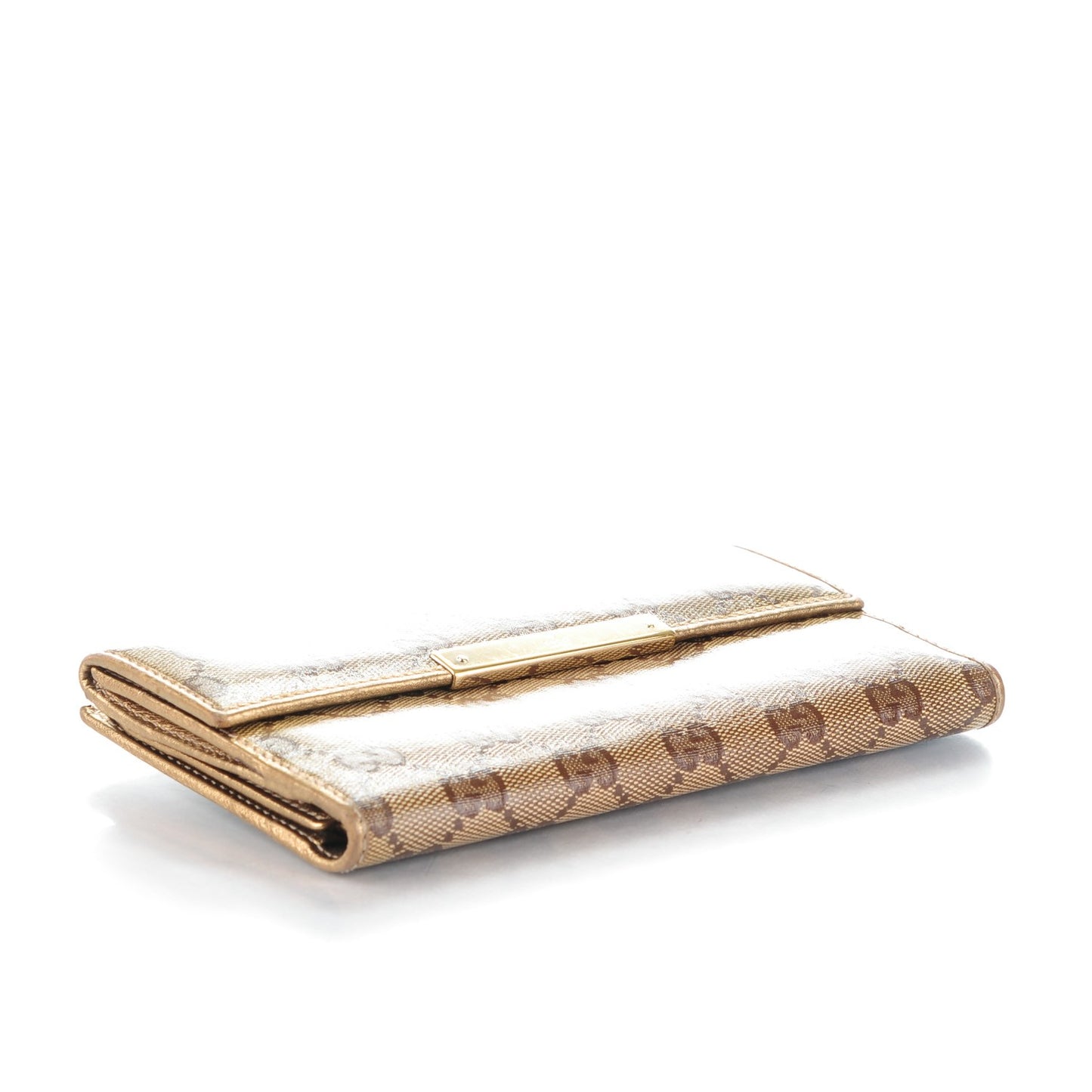 Crystal Monogram Metal Bar Continental Flap Wallet Gold