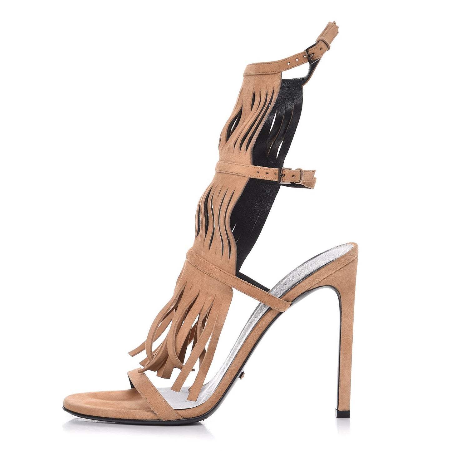Suede Fringe Becky High Heel Sandals 38.5 Sand