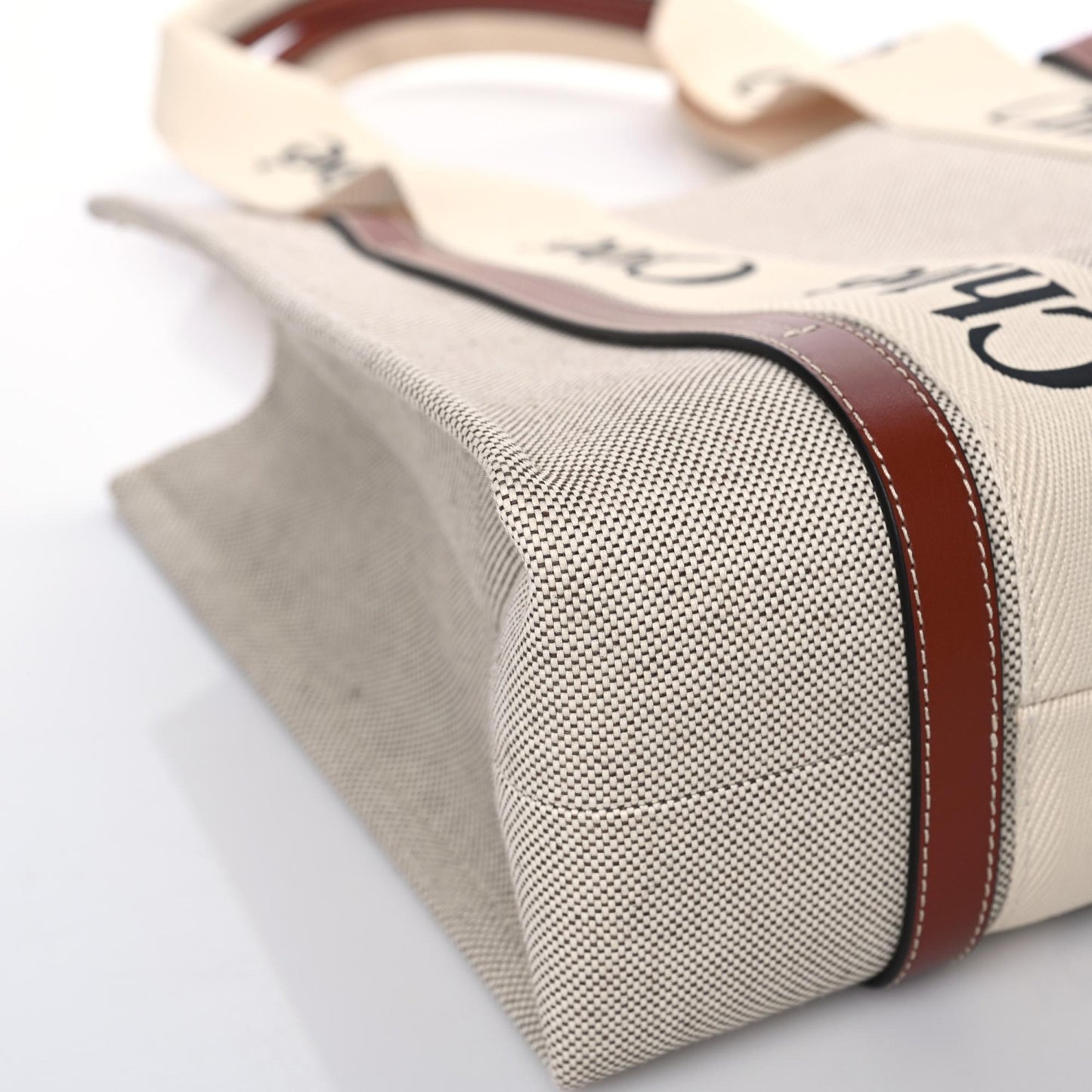 Cotton Calfskin Medium Woody Ribbon Tote White Brown