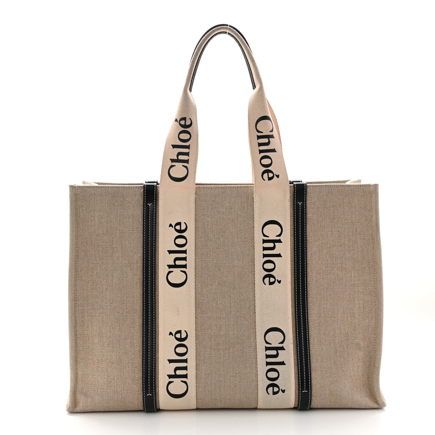 Chloe Linen Calfskin Large Woody Ribbon Tote White Blue 1 of 12