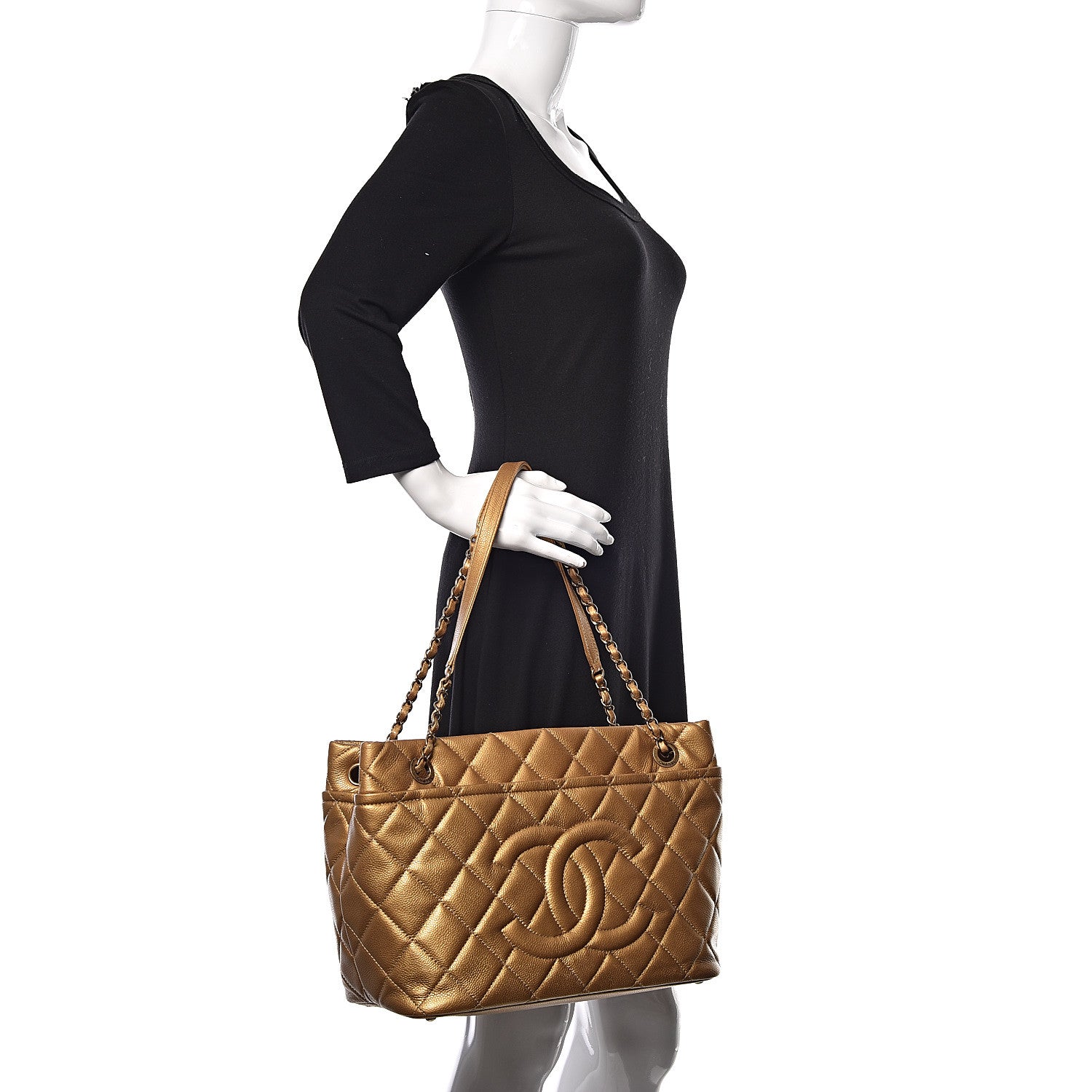 Chanel Metallic Caviar Quilted CC Timeless Tote Dark Gold 2 of 11