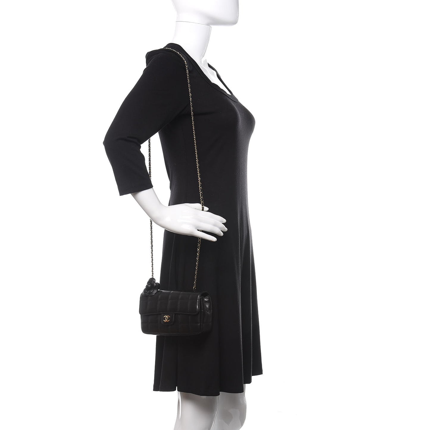 Lambskin Quilted Mini Chocolate Bar Camellia Flap Black