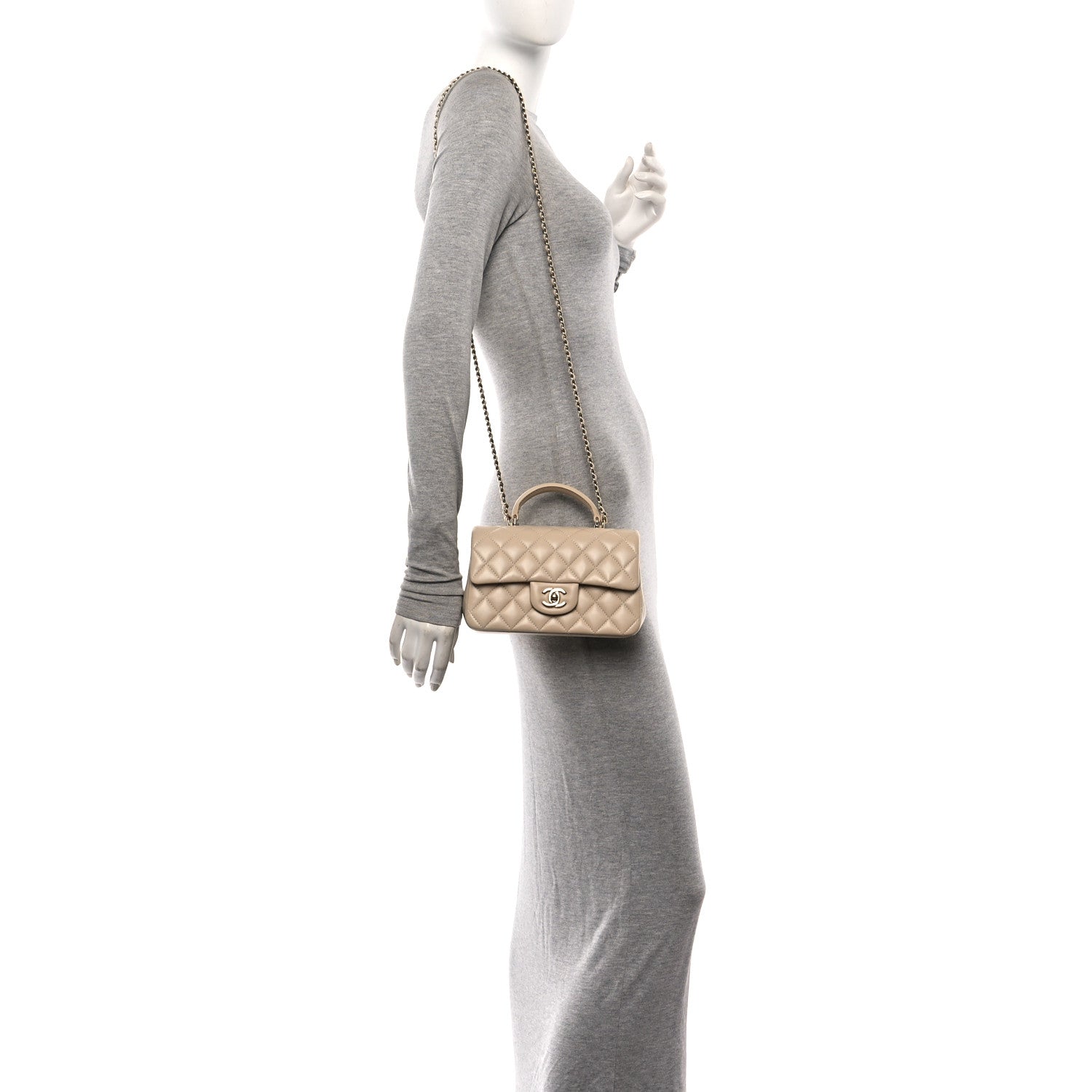 Chanel Lambskin Quilted Mini Top Handle Rectangular Flap Beige 2 of 11