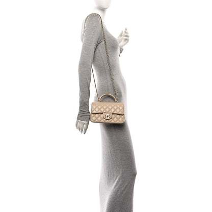 Chanel Lambskin Quilted Mini Top Handle Rectangular Flap Beige 2 of 11