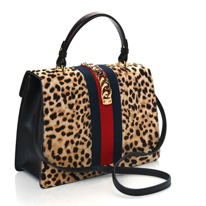 Gucci Calf Hair Leopard Print Medium Sylvie Top Handle Bag Naturale Black 3 of 10