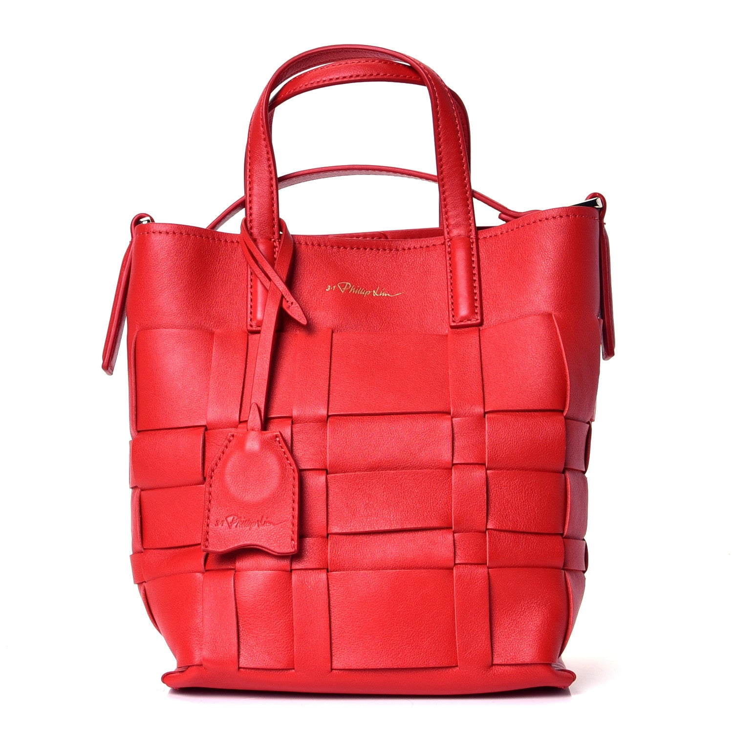 3.1 Phillip Lim Micro Embossed Grained Calfskin Mini Odita Modern Lattice Bucket Bag Red 1 of 4
