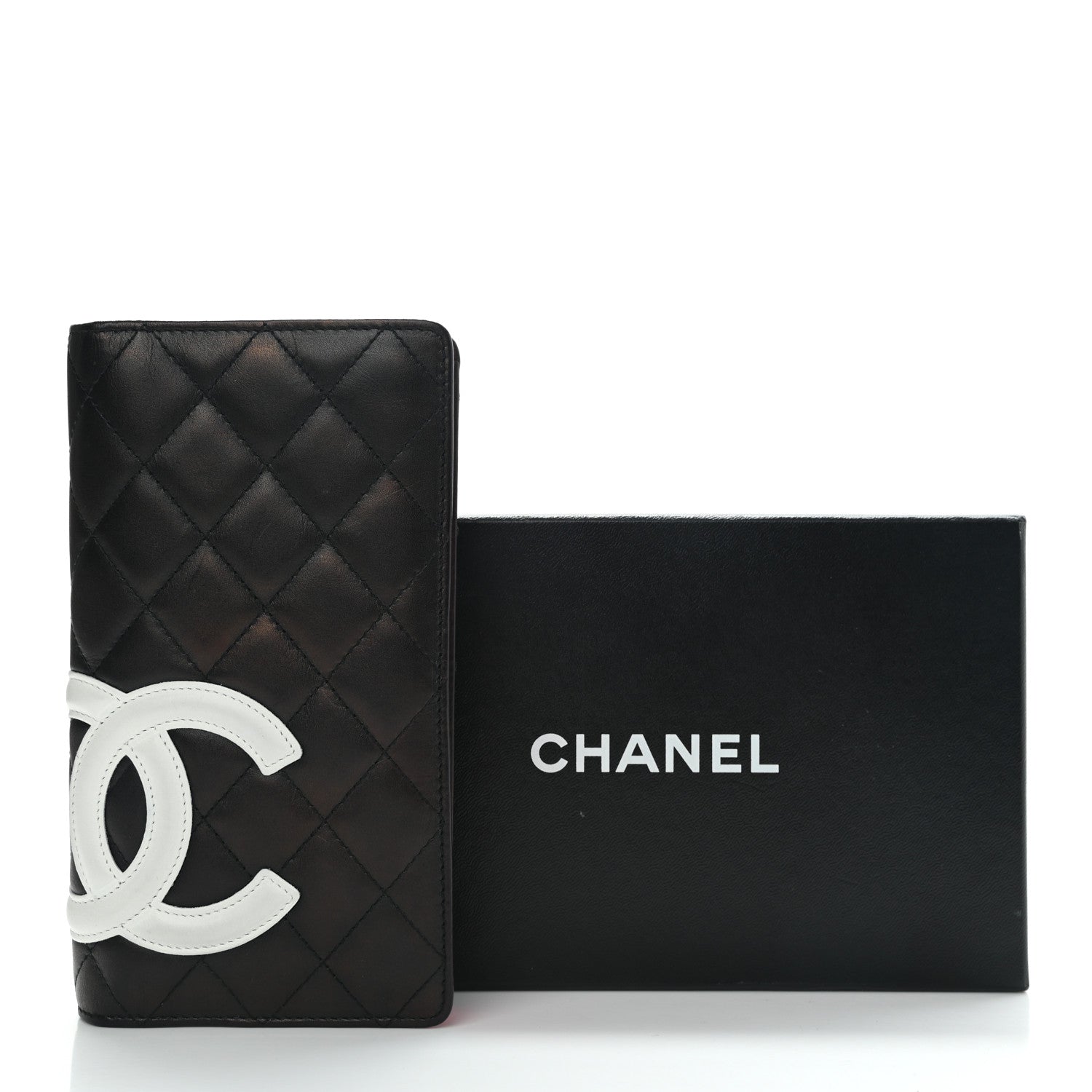 Chanel Calfskin Quilted Cambon Yen Wallet Black White 9 of 9