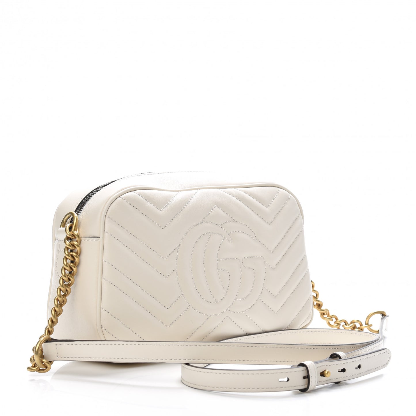Calfskin Matelasse Small GG Marmont Chain Shoulder Bag White