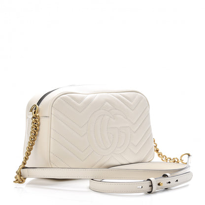 Gucci Calfskin Matelasse Small GG Marmont Chain Shoulder Bag White 3 of 9