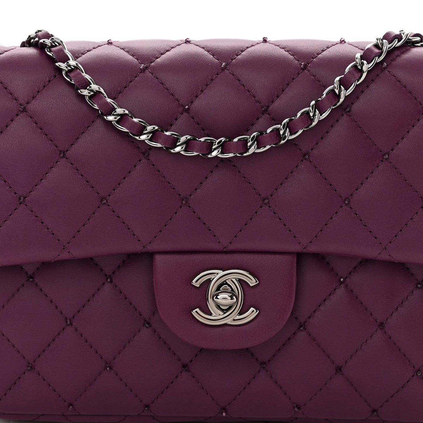 Lambskin Quilted Studded Flap Purple
