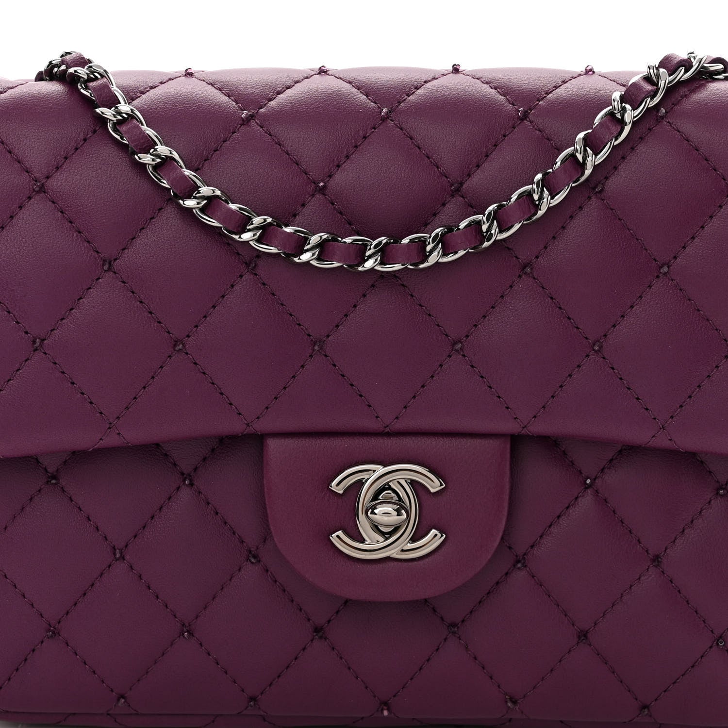 Chanel Lambskin Quilted Studded Flap Purple 8 of 10