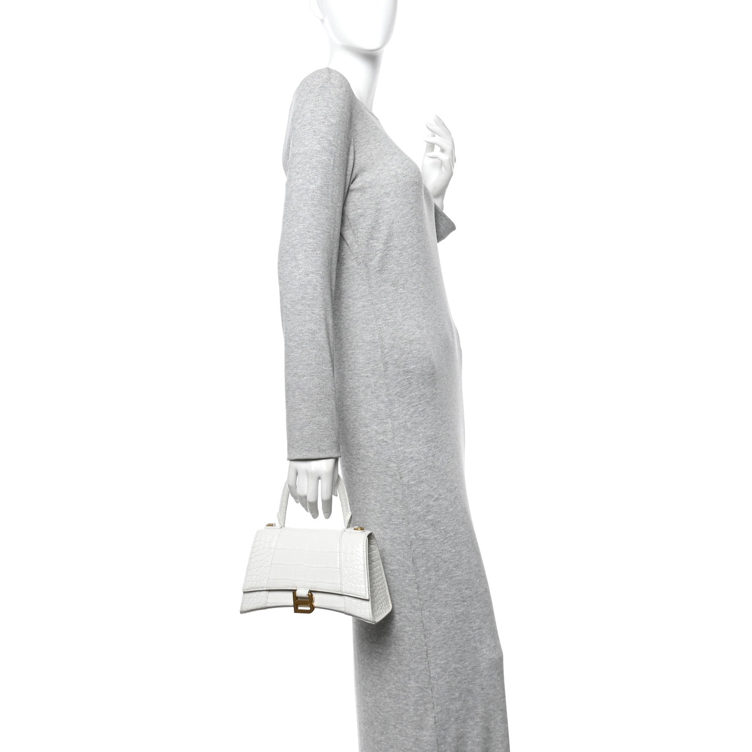 Balenciaga Calfskin Crocodile Embossed Small Hourglass Top Handle