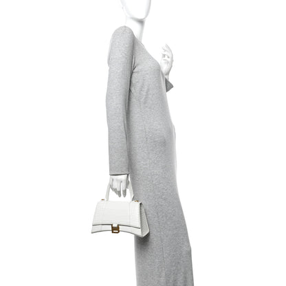 Balenciaga Calfskin Crocodile Embossed Small Hourglass Top Handle Bag White 2 of 15