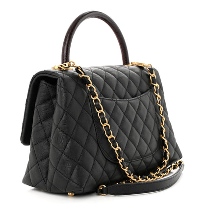 Chanel Caviar Lizard Embossed Quilted Small Coco Handle Flap Black 3 of 11
