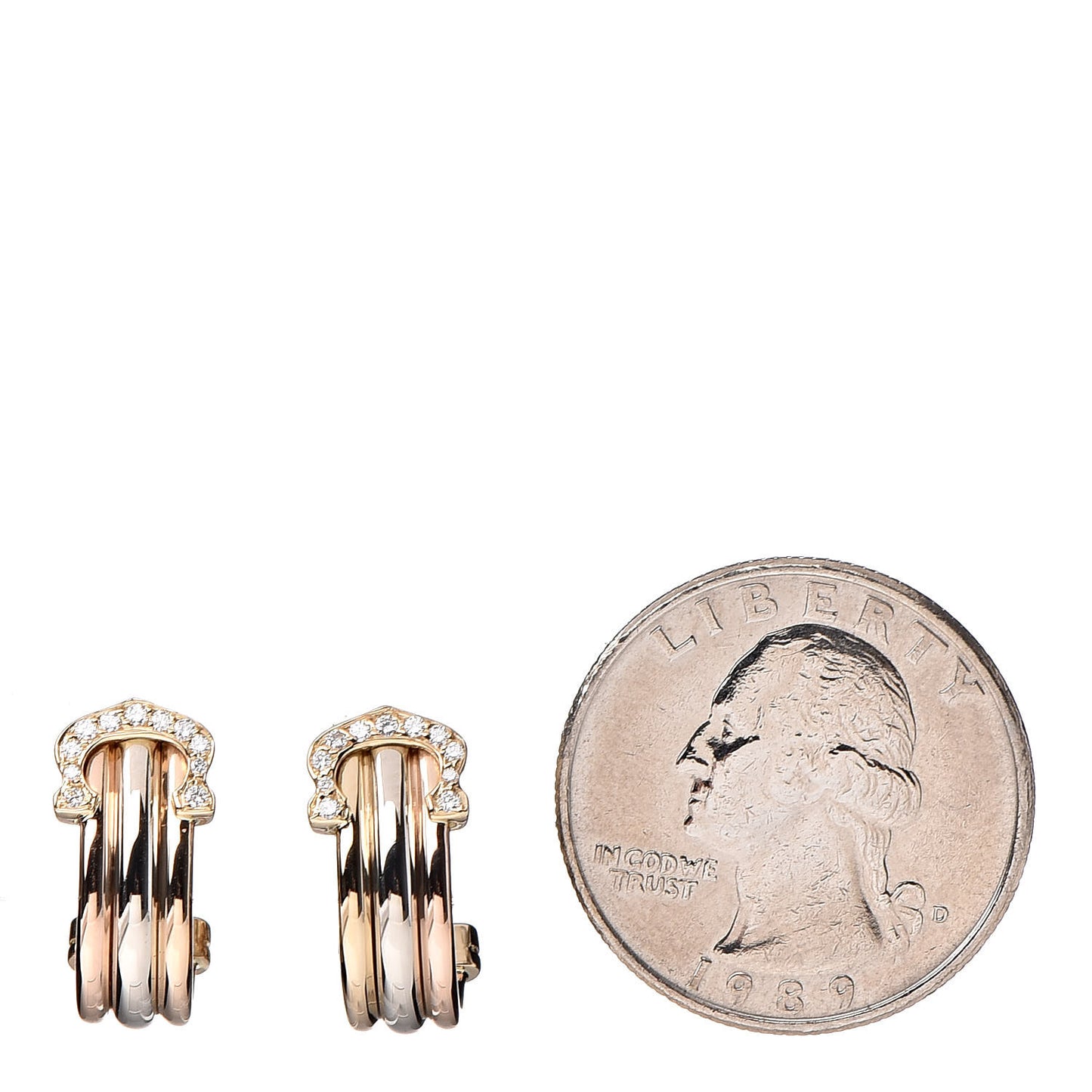 18K Yellow White Pink Gold Diamond C De Clip-On Earrings