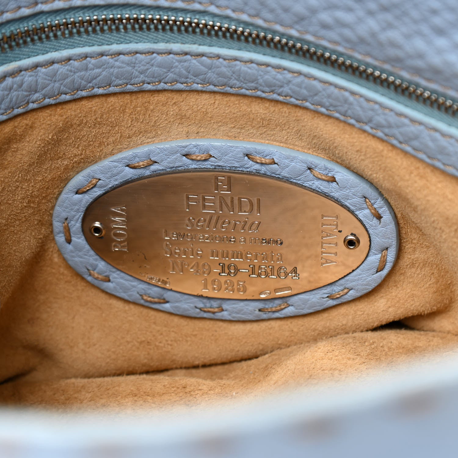 Fendi Calfskin Romano Selleria Forever Mama Baguette Sky Blue Latte 5 of 10
