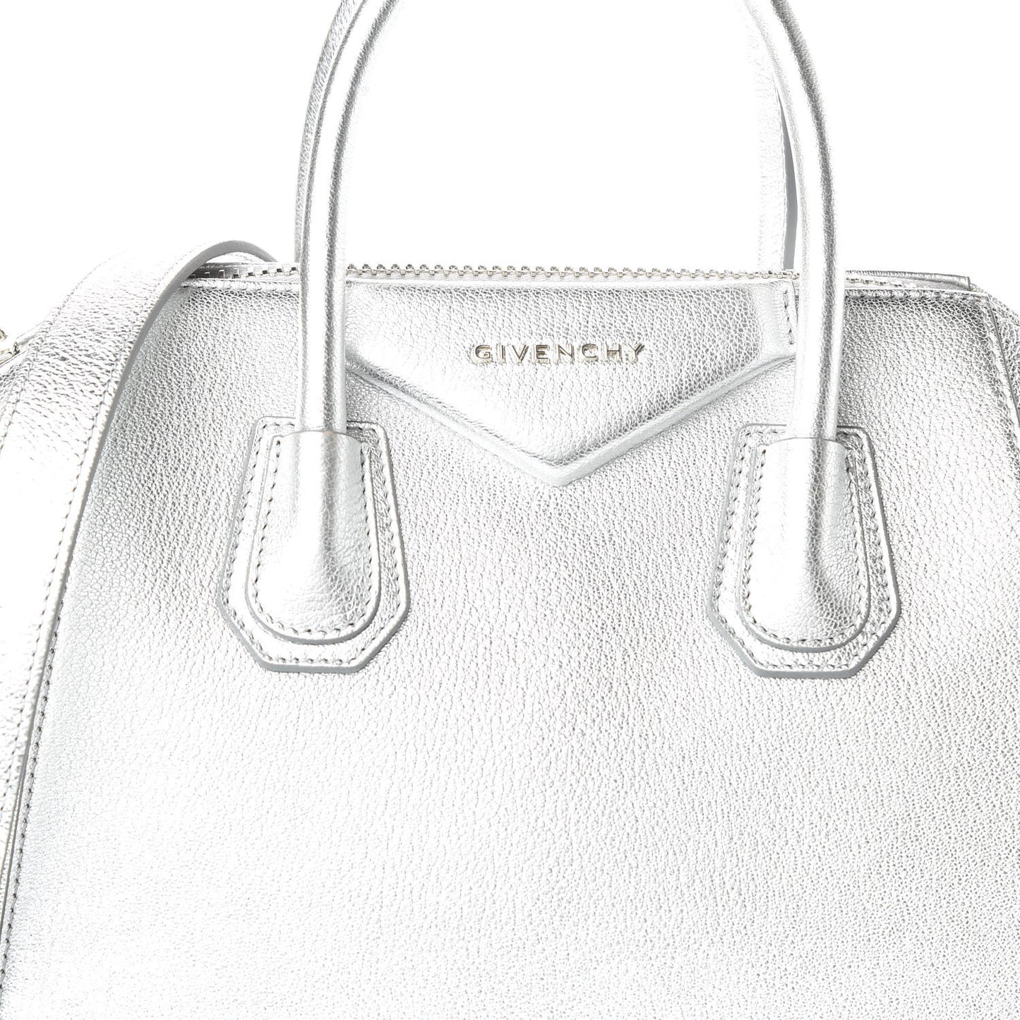 Metallic Sugar Goatskin Small Antigona Silver