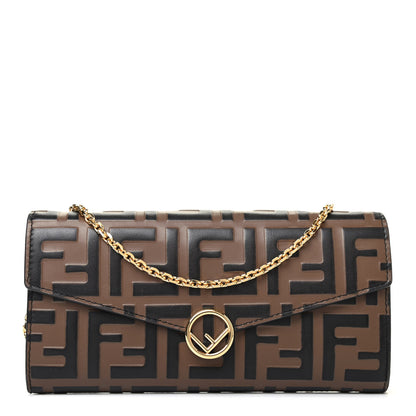 Fendi Vitello Soft F is Fendi Bi-Color FF 1974 Embossed Continental Envelope Wallet On Chain Maya Black 1 of 4