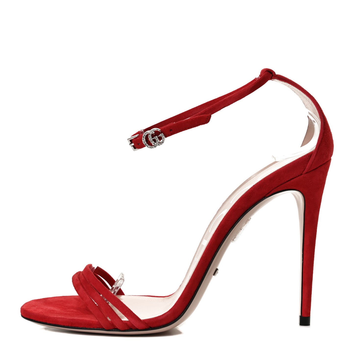 Kid Scamosciato GG Ankle Strap High Heel Sandals 39 Hibiscus Red