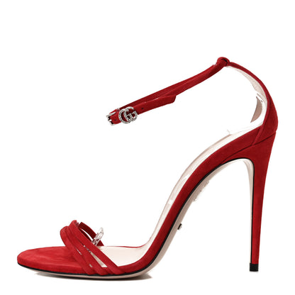 Gucci Kid Scamosciato GG Ankle Strap High Heel Sandals 39 Hibiscus Red 1 of 12