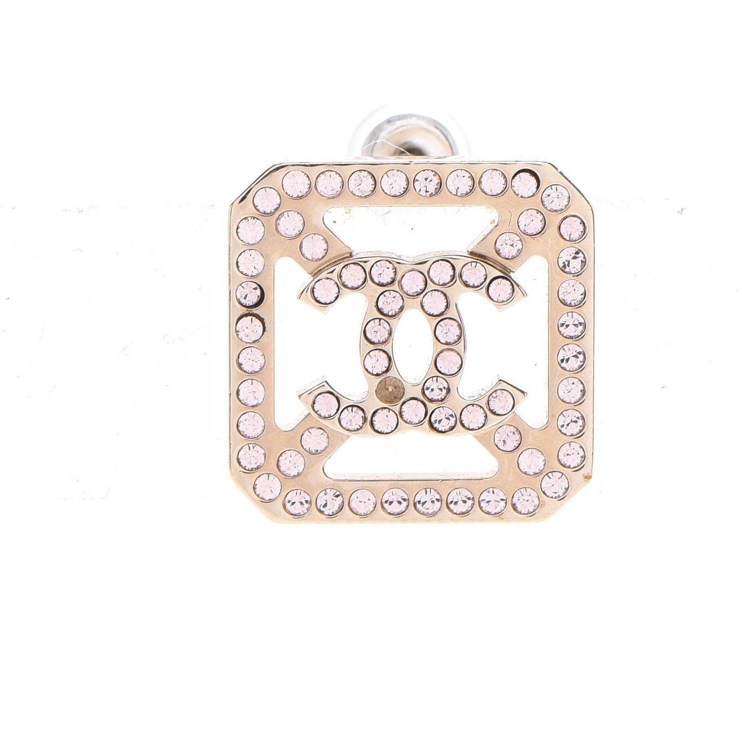 Crystal Square CC Earrings Gold Pink