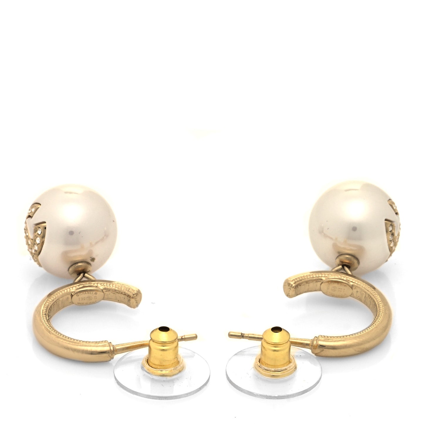 Pearl Crystal CC Drop Earrings Gold Pearly White
