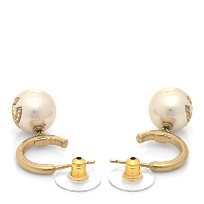 Chanel Pearl Crystal CC Drop Earrings Gold Pearly White 3 of 4