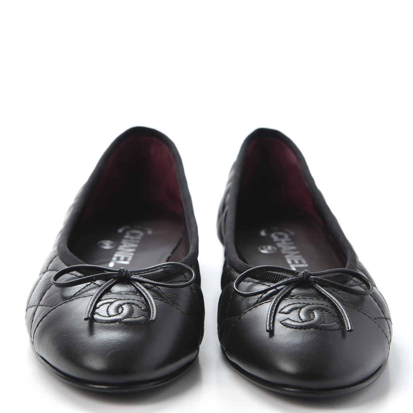 Aged Calfskin Quilted Cap Toe Ballerina Flats 38 Black