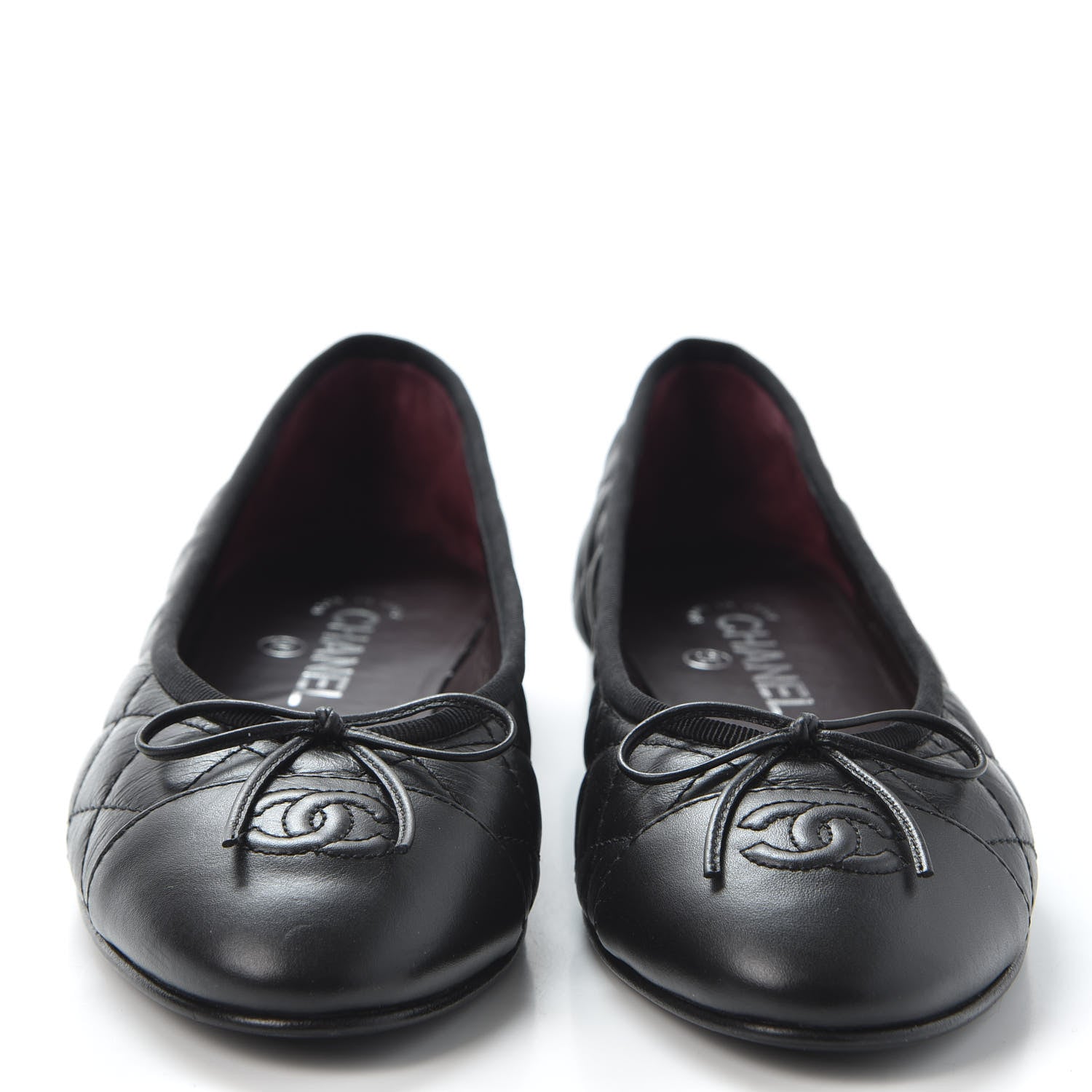Chanel Aged Calfskin Quilted Cap Toe Ballerina Flats 38 Black 2 of 9