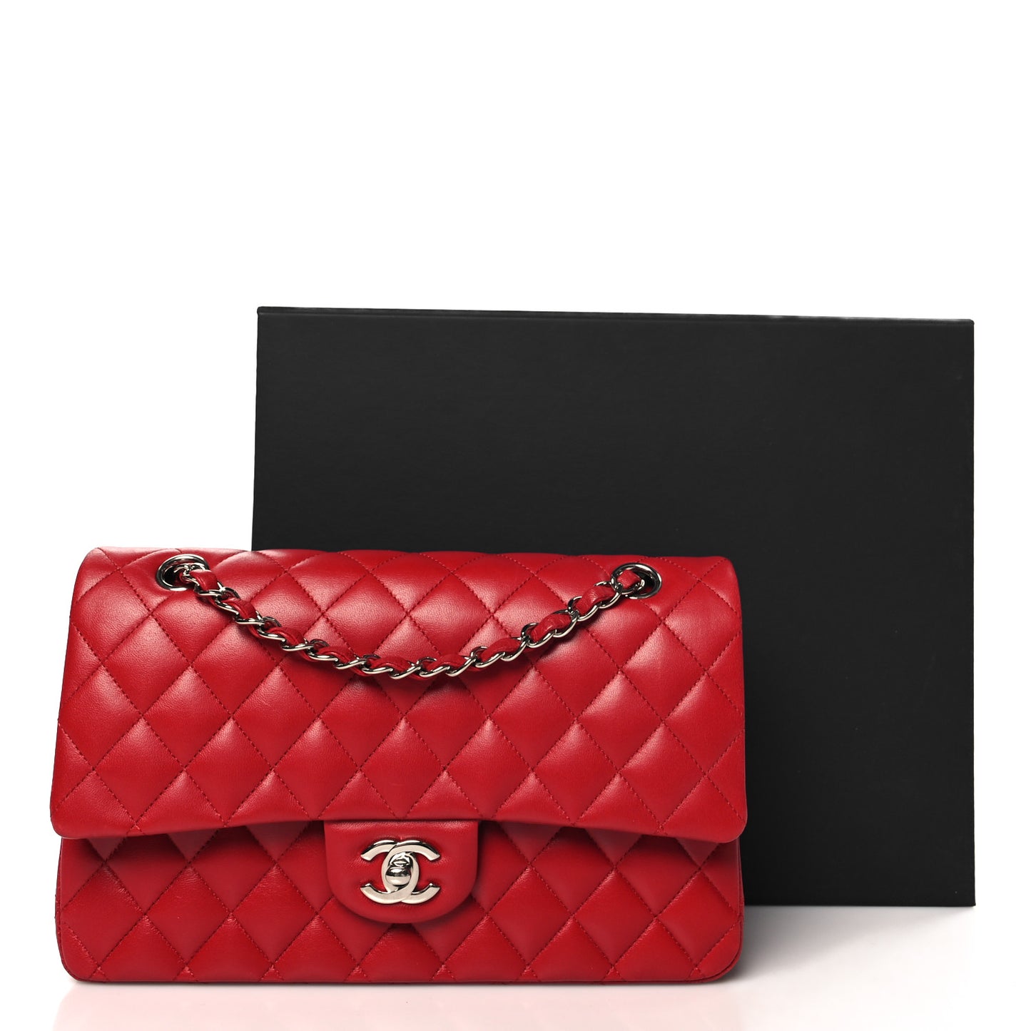 Lambskin Quilted Medium Double Flap Red