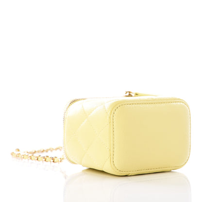 Chanel Caviar Quilted Mini Vanity Case With Chain Yellow 3 of 11