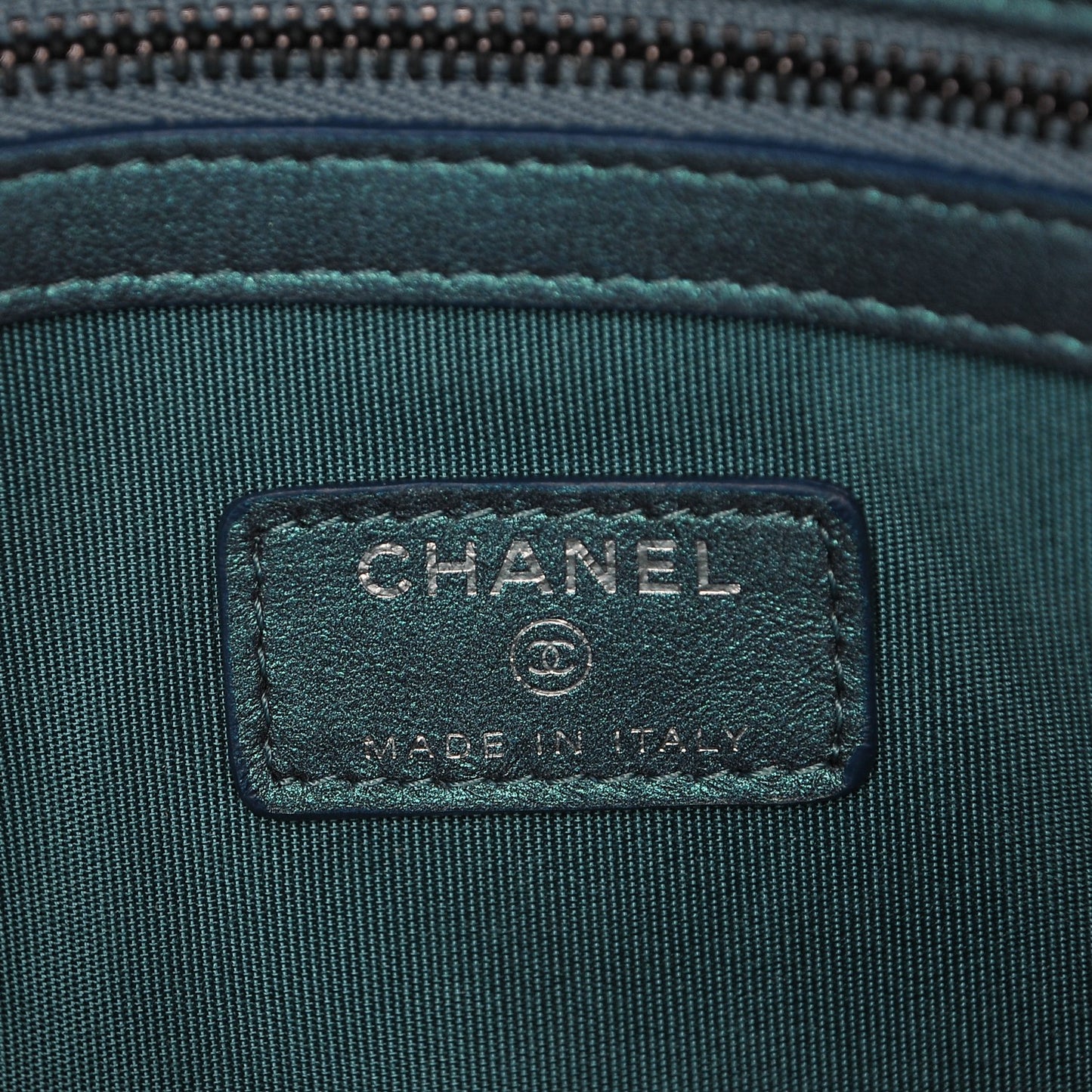 Iridescent Lambskin Quilted Medium Cosmetic Case Turquoise