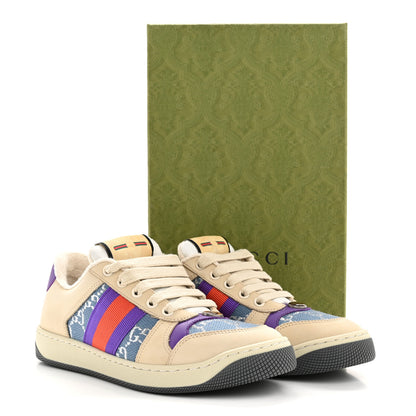 Gucci Calfskin Lame GG Monogram Web Womens Screener Sneakers 36 Blue Silver Dusty Milk Shine Purple 10 of 10