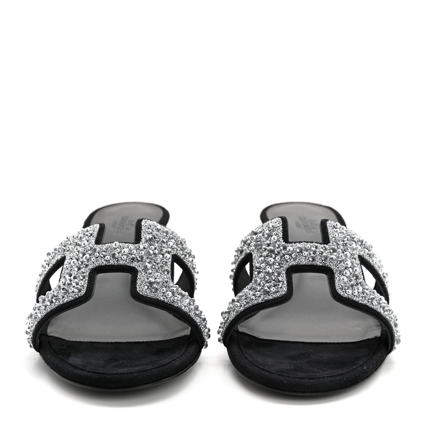 Suede Goatskin Crystal Oasis Sandals 38 Gris Argente Black