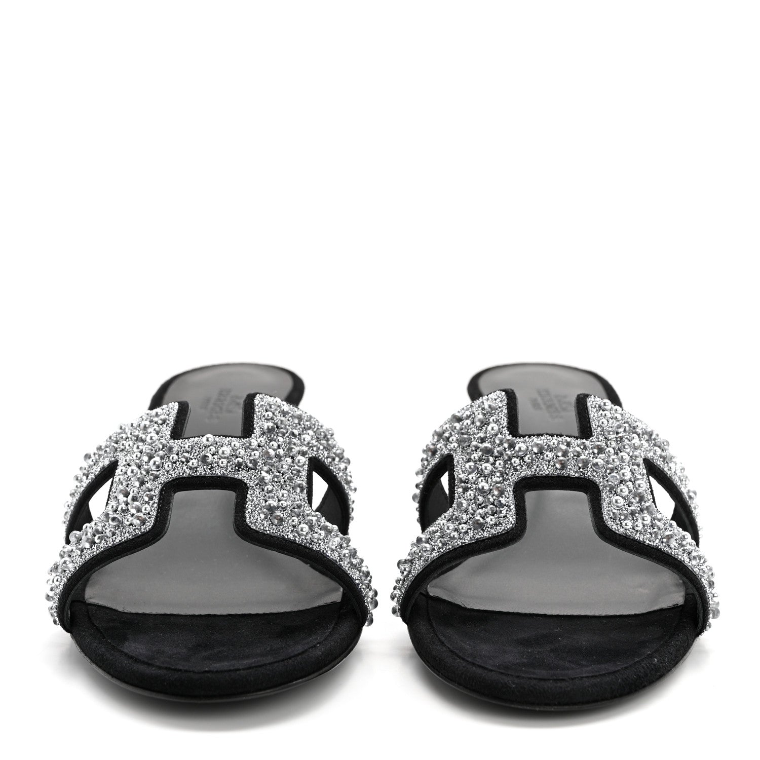 Hermes Suede Goatskin Crystal Oasis Sandals 38 Gris Argente Black 2 of 7
