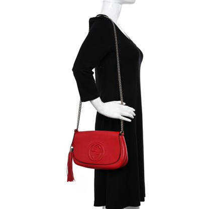 Gucci Pebbled Calfskin Medium Soho Flap Crossbody Vibrant Red 2 of 10