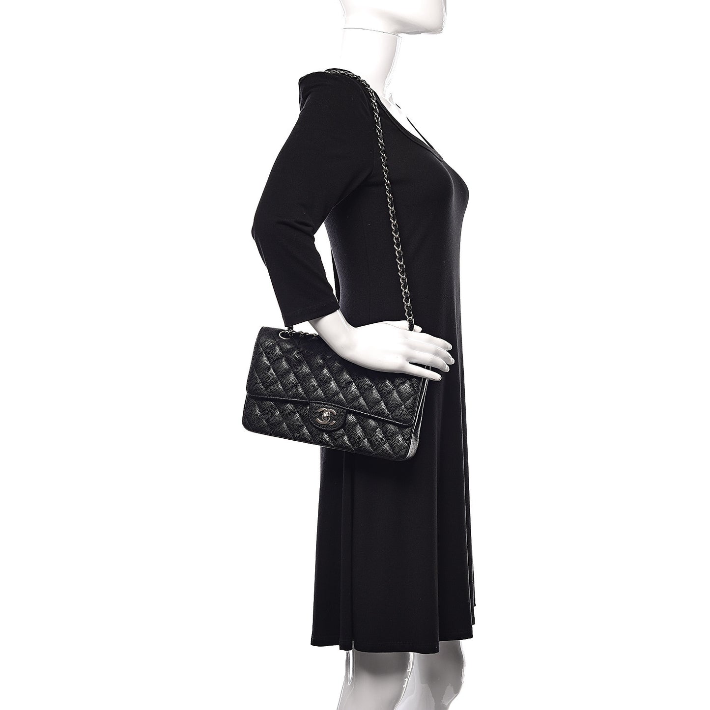 Caviar Quilted Medium Double Flap Black