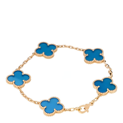 Van Cleef & Arpels 18K Yellow Gold Blue Agate 5 Motifs Vintage Alhambra Bracelet 2 of 6